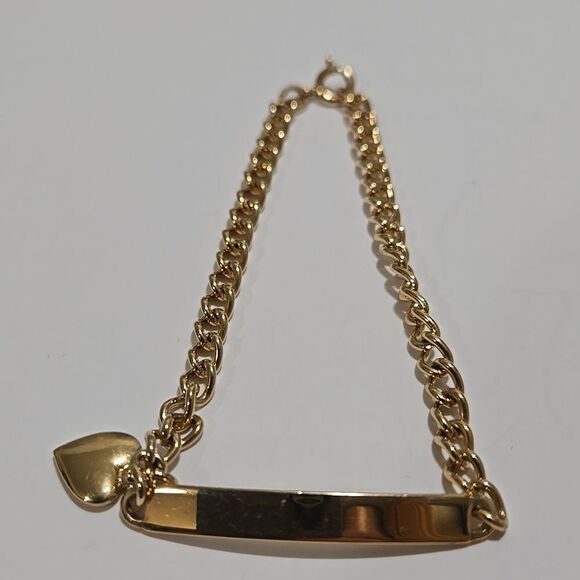Gold Chain ID Bracelet with Heart Charm - Picture 2 of 4